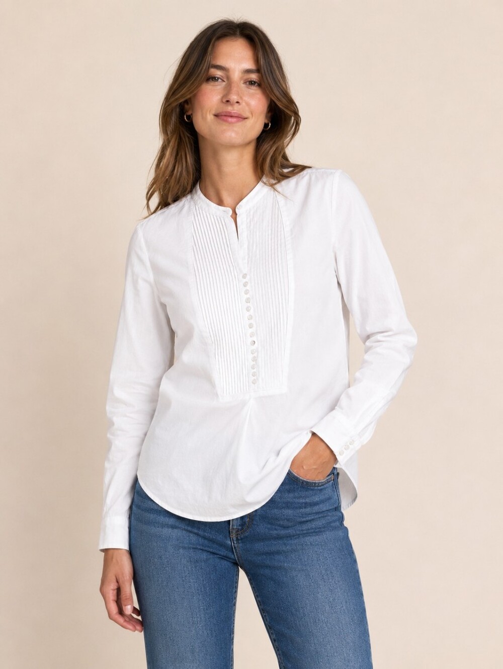 Laundry By Shelli Segal White Pintuck Button-Front Tunic Shirt